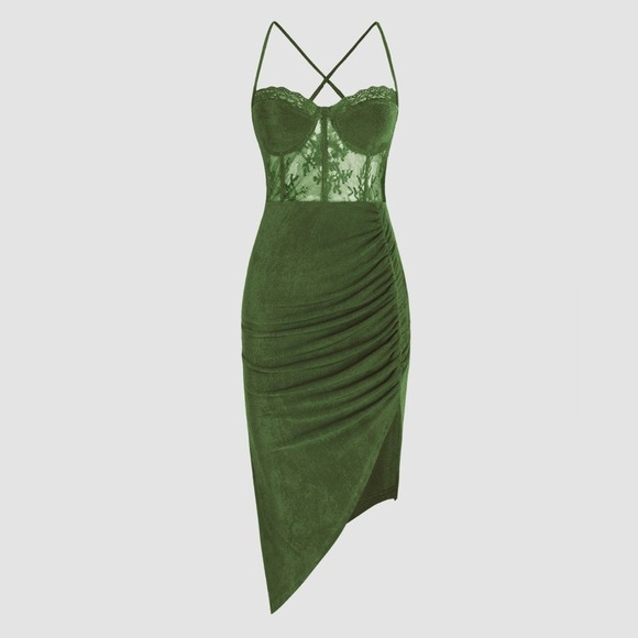 Cider Dresses & Skirts - NWT Cider Asymmetrical Green Lace Dress